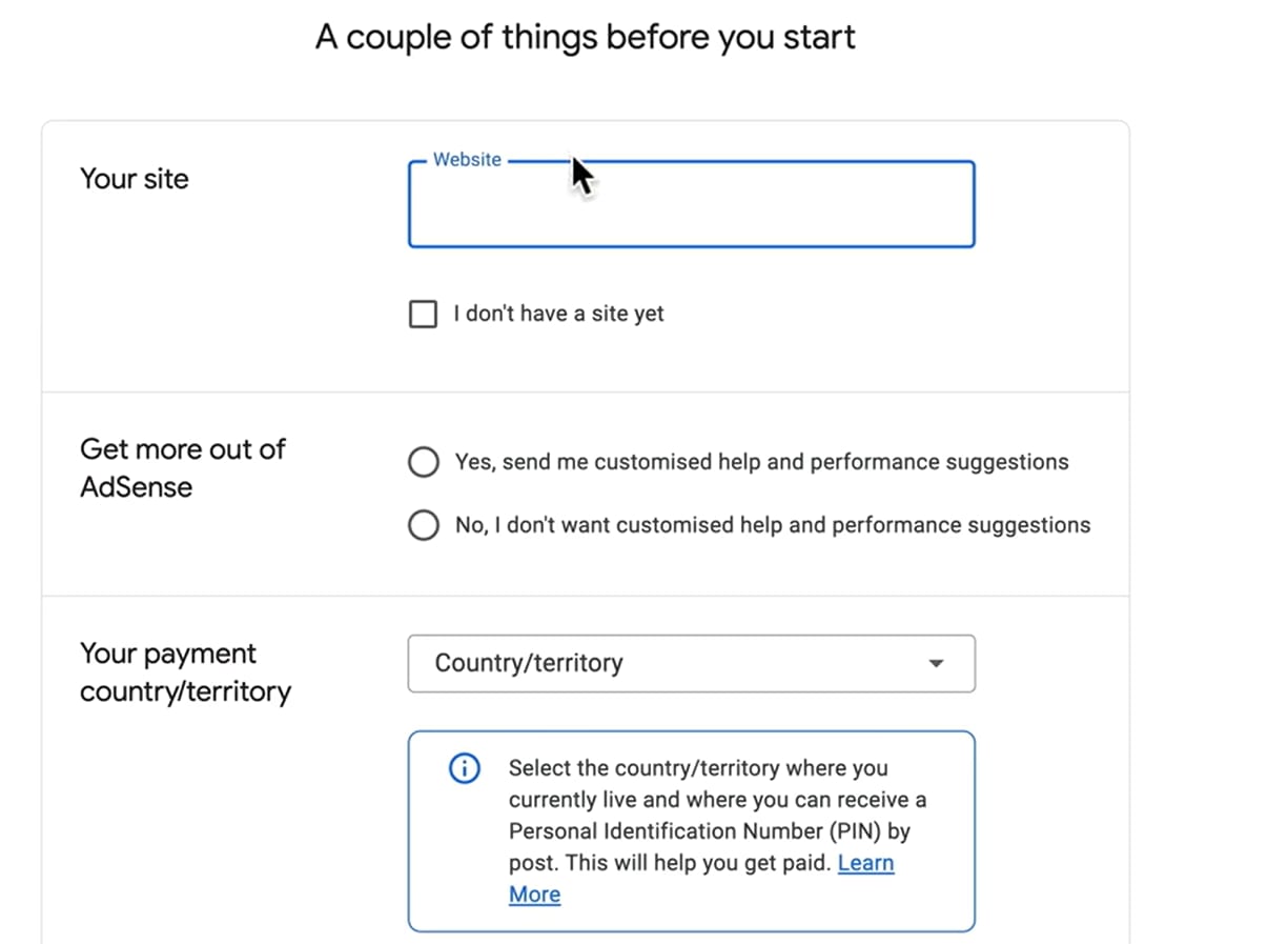 WordPress AdSense - AdSense Sign up settings